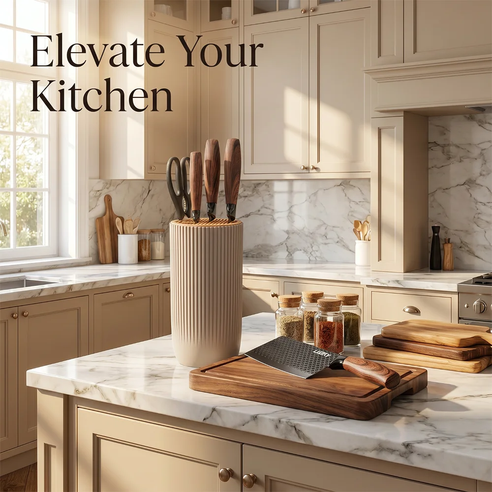 Universal Knife Block Holder Household Cutter Holder Inserted Knife Saving Ribbed Kitchen Cutlery Organizer Anti-Slip Base Moisture Drainage Knife Storage For Knives Scissors