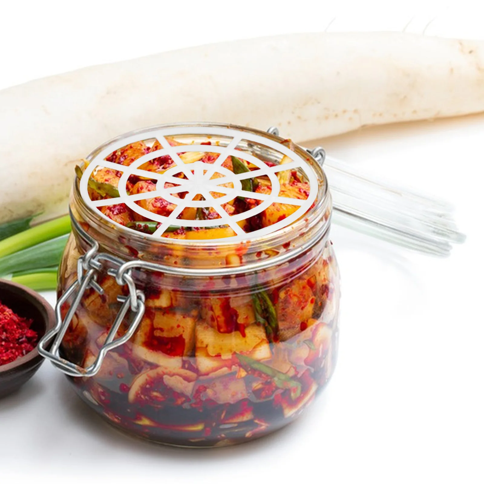 

5 Pcs Vegetable Press Jars Tool Fermenting Fixer Glass Pickle Mesh Fermentation Weights Wide Mouth White