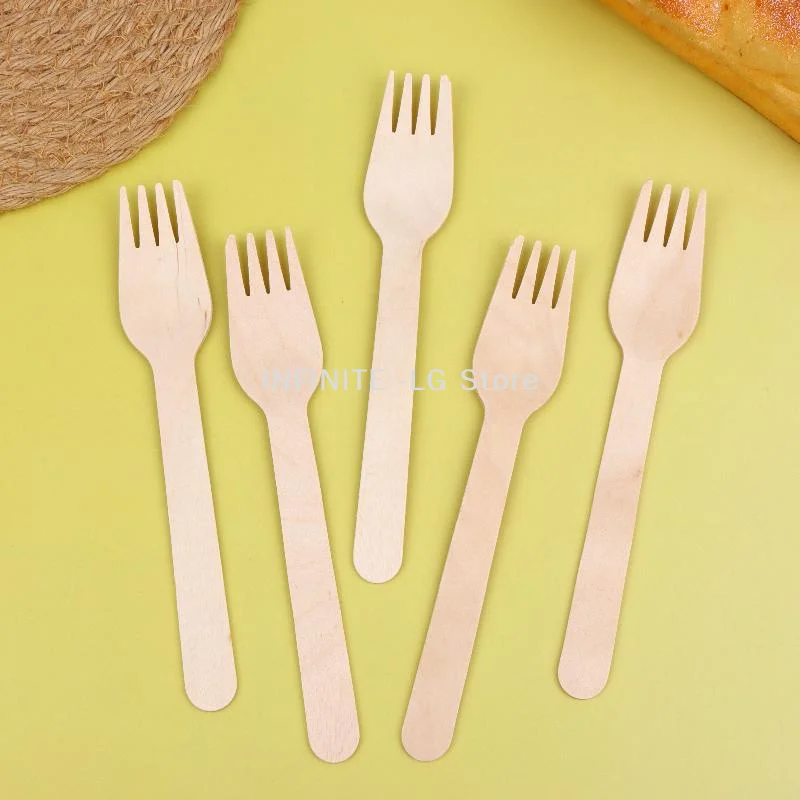 100Pcs Disposable Wooden Forks For Dessert Cake Salad Ice Cream Fruit Tableware Kitchen Wedding Birthday SuppliesINFINITE -LG