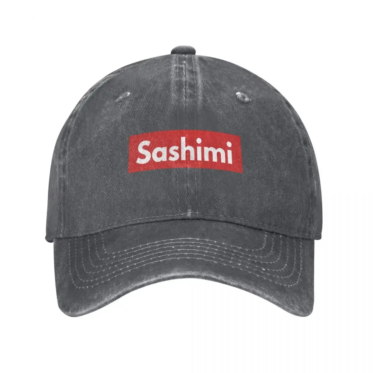 Sashimi The Best Top And The Most Popular Food Lover Gift Red And White Text Based Designed Logo Parody Sarcasm Hu Baseball Cap