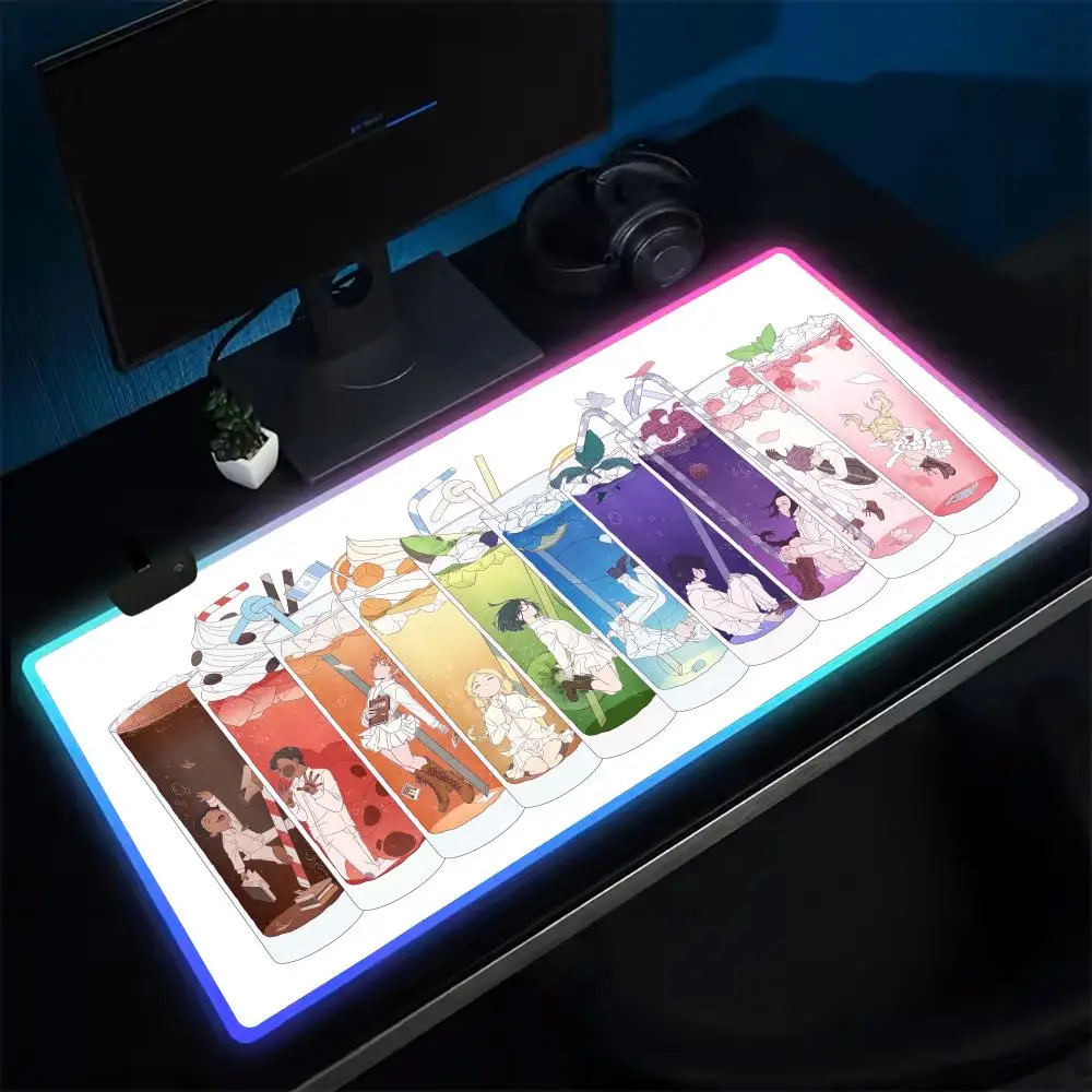 

Game Yakusoku no Neverland Mouse Pad Anime Gaming Mouse Pad LED Table Pads Backlit Rubber Desktop XXL RGB Desk Mats
