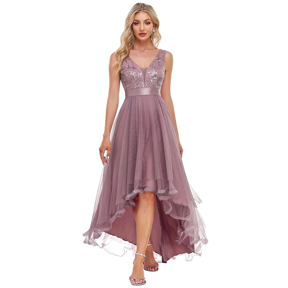 Customized Women's V Neck Pleated Waist Short Sleeve Wedding Guest Dress Chiffon Bridesmaid Dresses Mother of The Bride Dress