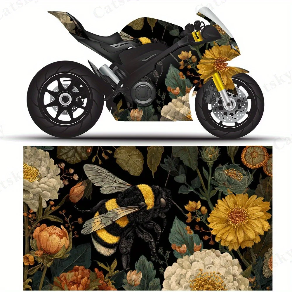 

Натуральная пчела с цветочными наклейками на мотоциклетную пленку, прочные клейкие наклейки из ПВХ для индивидуальной настройки мотоцикла, устойчивые к атмосферным воздействиям Pr