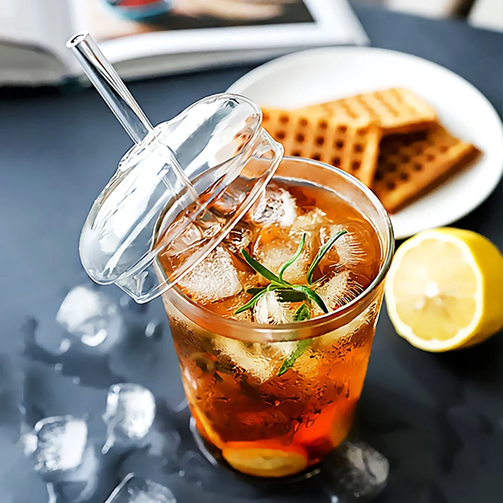 

2Set Decorative Glass Drinking Cups with Straw Safe No Harm Smooth Body Easy to Wash Suitable for Various Drinks At Home