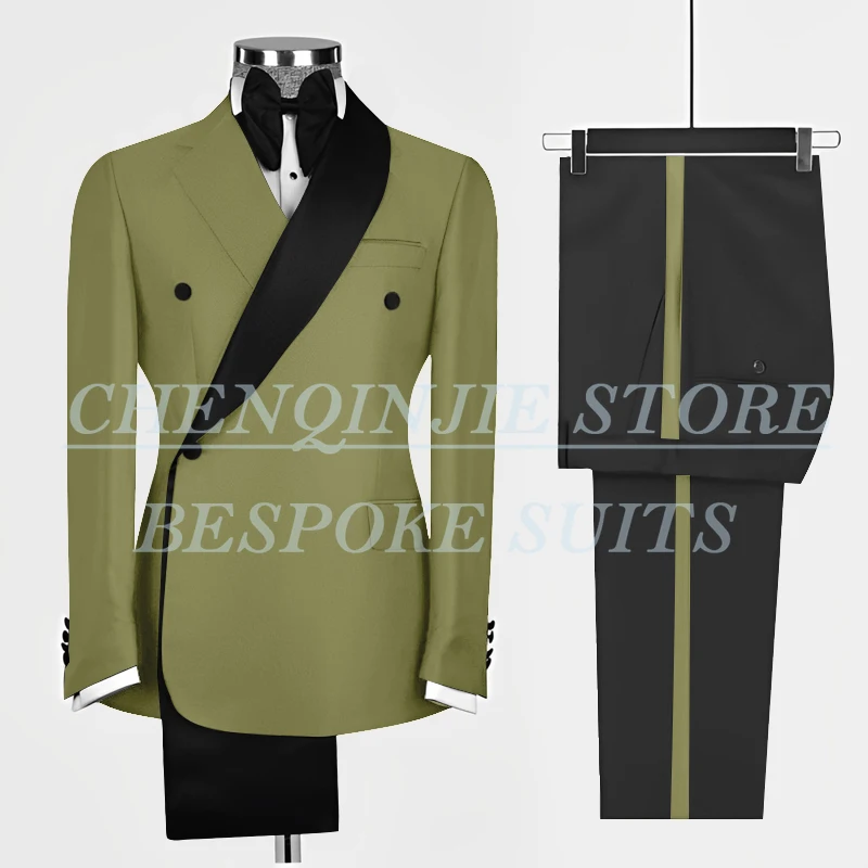 Abiti da uomo neri di lusso doppio petto slim fit abbigliamento maschile pantaloni giacca 2 pezzi su misura elegante set completo costume Homme