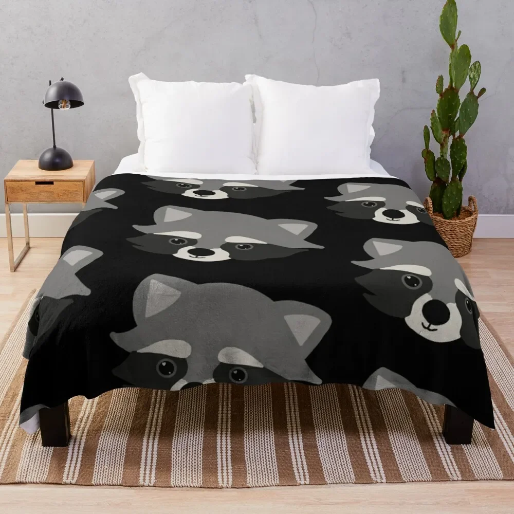 

Racoon Throw Blanket Furry Cute Plaid on the sofa Weighted Blankets