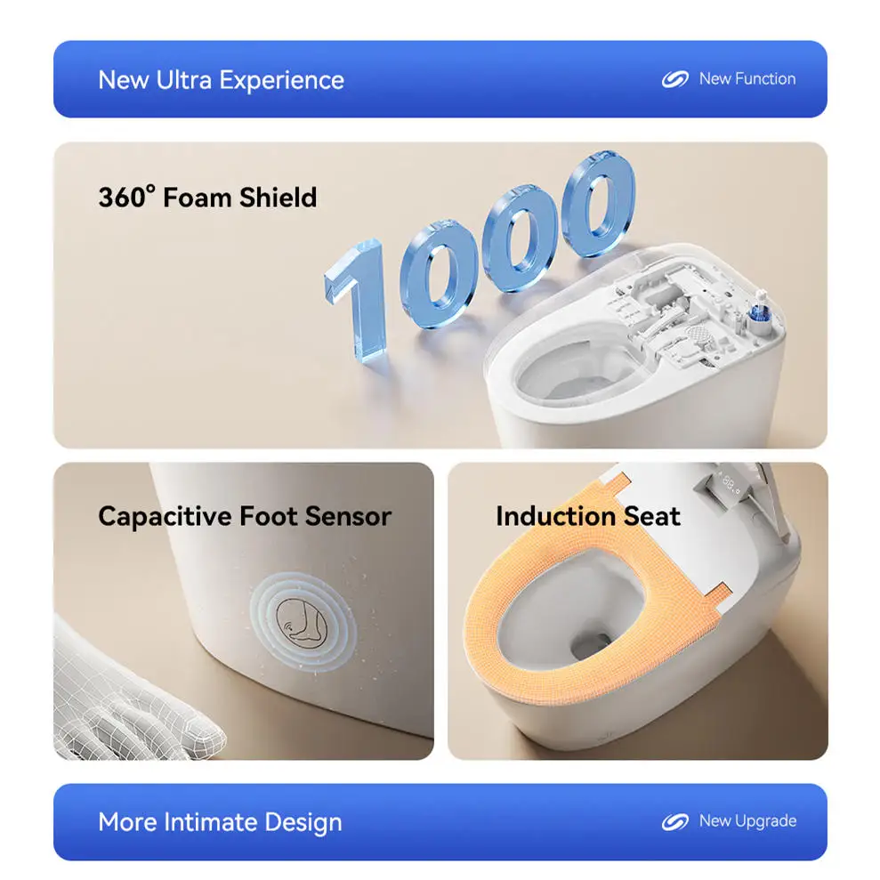 New Design Ergonomic Seat 360° Foam Shield Automatic Flush Toilet Bowl Child Mode Floor Mounted Smart Toilet for Bathroom