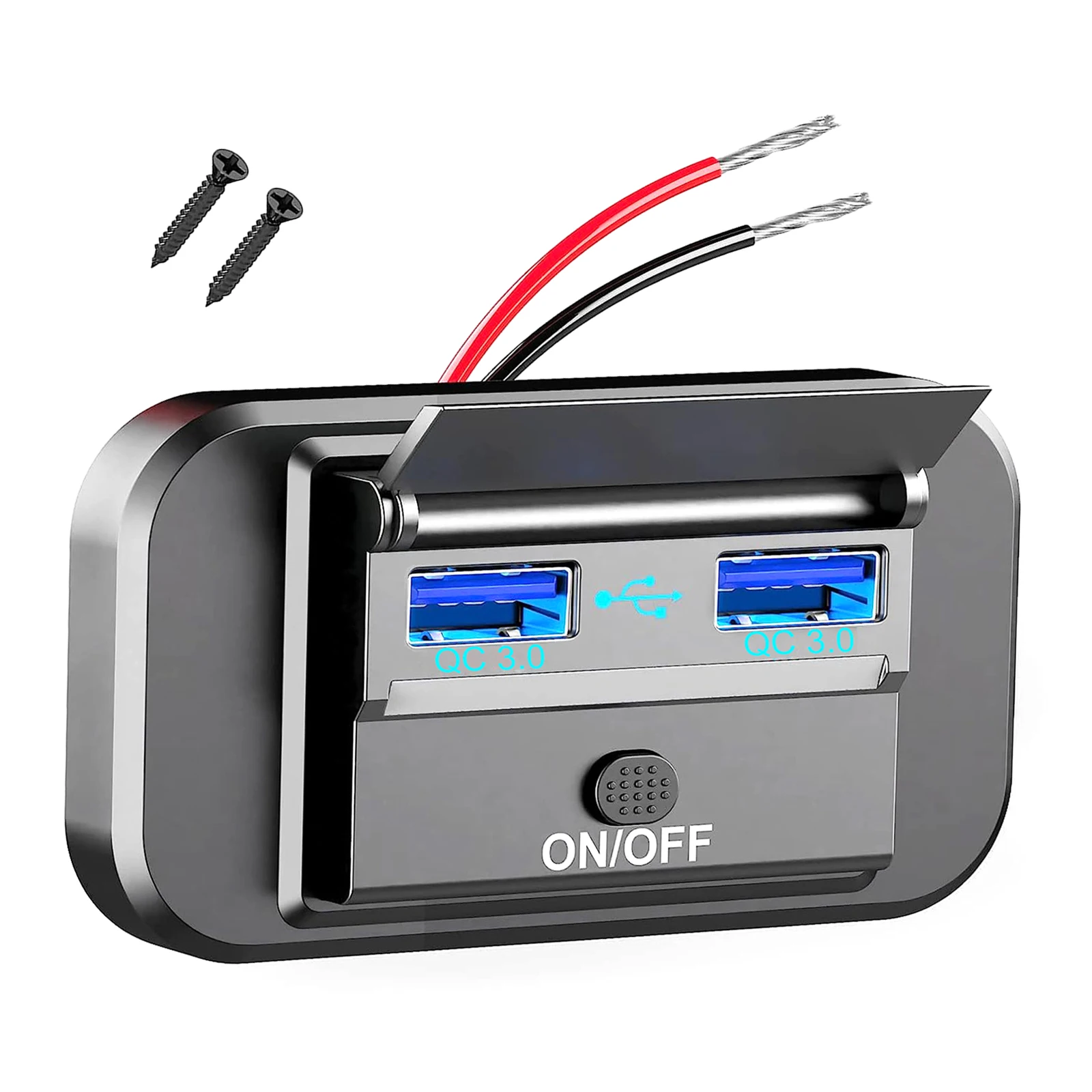 

Двойное автомобильное зарядное устройство USB QC3.0, 12-24В, быстрое зарядное устройство с панелью включения/выключения и LED-индикатором для лодок и автодомов, быстрозарядное гнездо