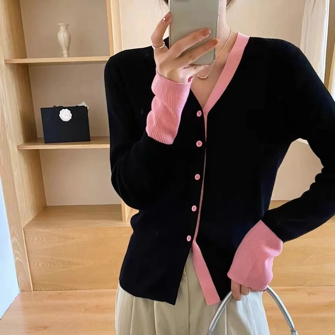 

Women's V-Neck Knitted Sweater Cardigan Color Block Slimming Woolen Outerwear Commute Sle Long Sleeve Regular Length ZT244