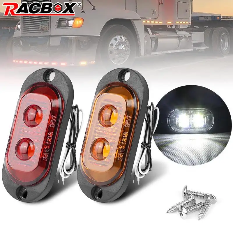 2 Leds Truck Side Clearance Light 12V 24V Stop Indicator Lamp Waterproof for Semi Trailer Offroad Truck Red Yellow White Signal