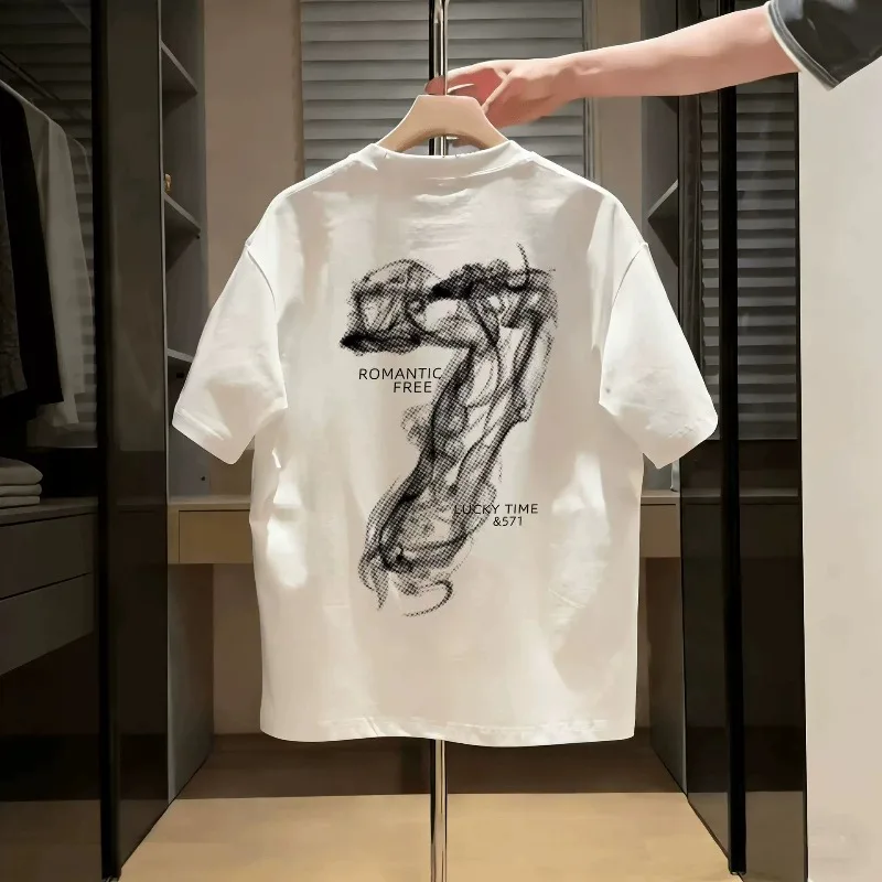 Men's Cotton T-shirts Fitted 5XL Black T Shirt for Men Casual Summer Wear Letter Print Tee Shirts Funny White Men Clothing