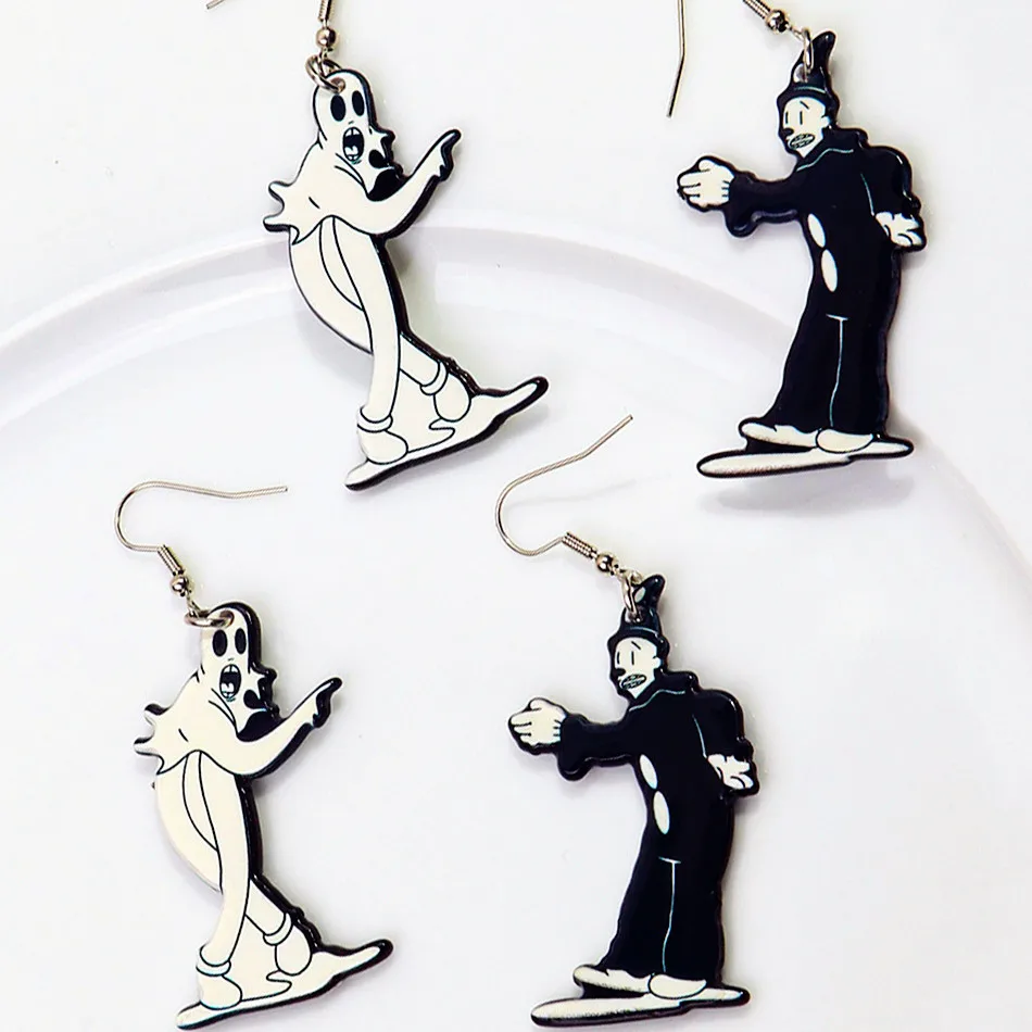 

Halloween Black Circus Troup Joker Spooky Acrylic Earrrings for Women New Funny Cute White Ghost Dangle Earring Goth Jewelry