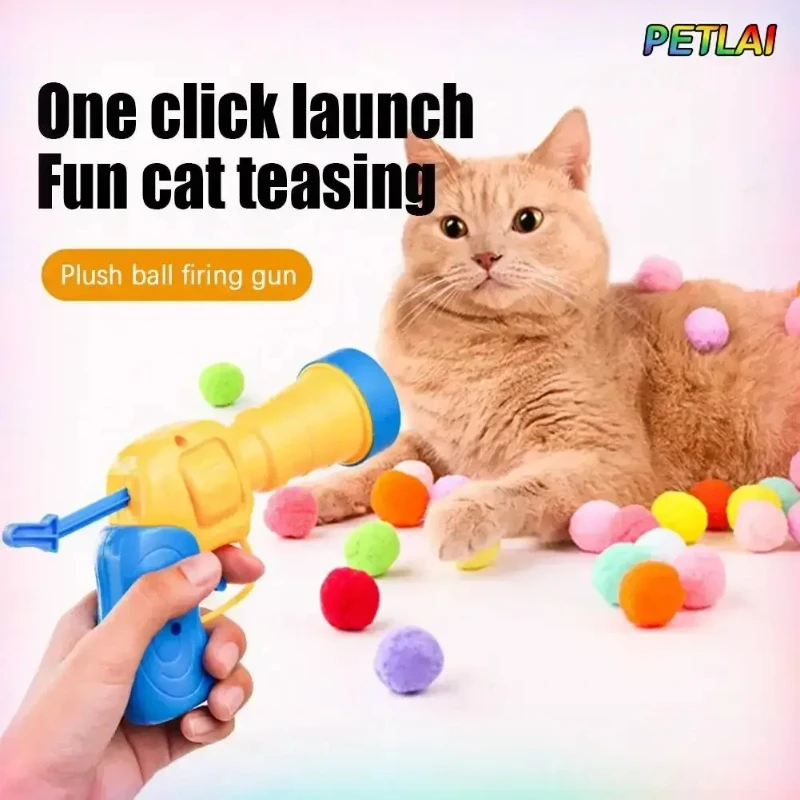 Cat gun toy pom pom Ball Launcher Simulated Pistol Interactive teaser toy pet Dog Toy Mutes Poppy Ball Self-satisfaction Fidget - Image 3