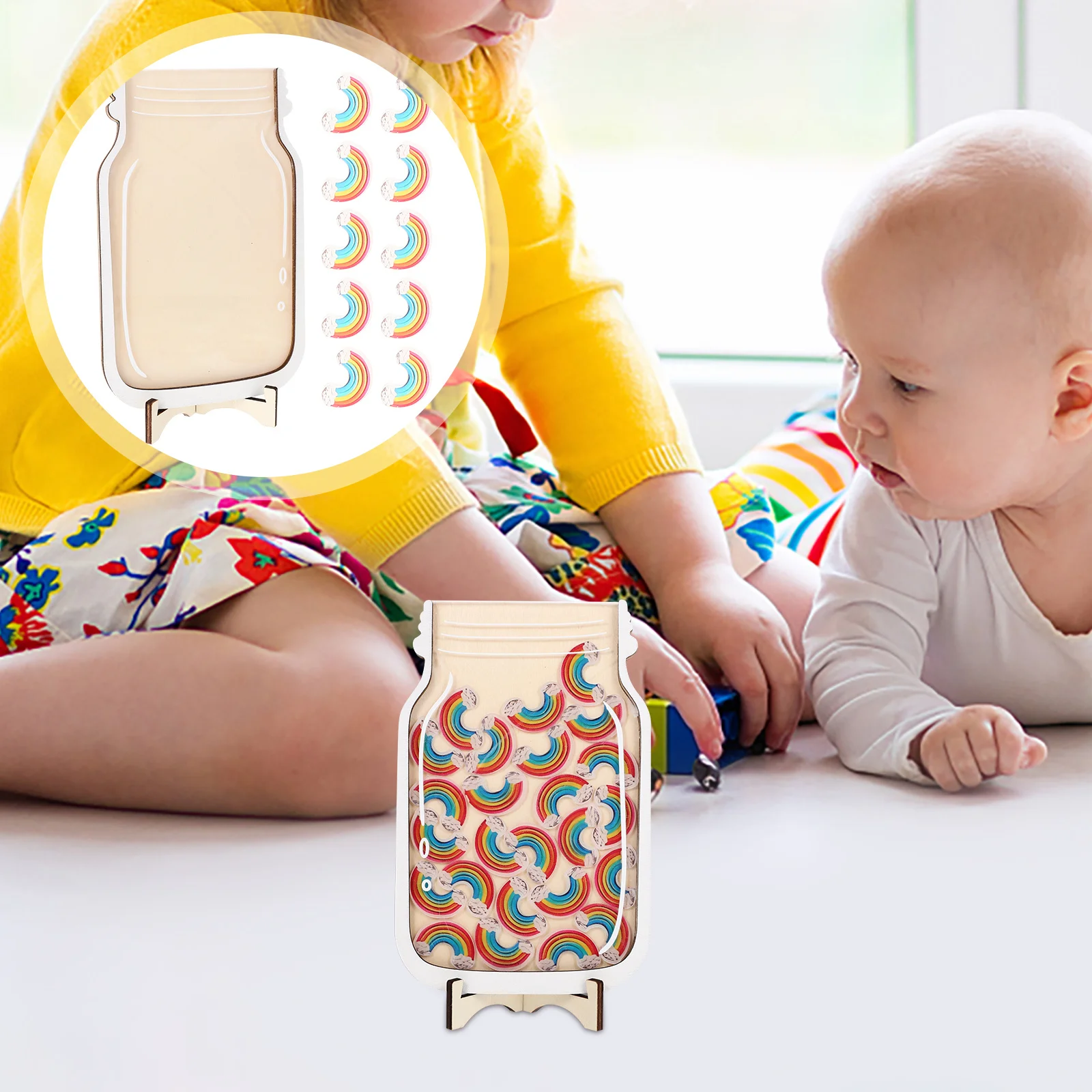 

1Set Rainbow Reward Jar for Kids Wooden Motivational Classroom Behavior Management Tool Training Incentive Chart Decorative