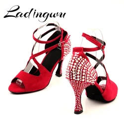 Ladingwu Pearl Dance Shoes Women Tango Salsa Latin Dance Shoes Ballroom Dance Heels Soft Sole Women Sandals Ladies Wedding Shoes