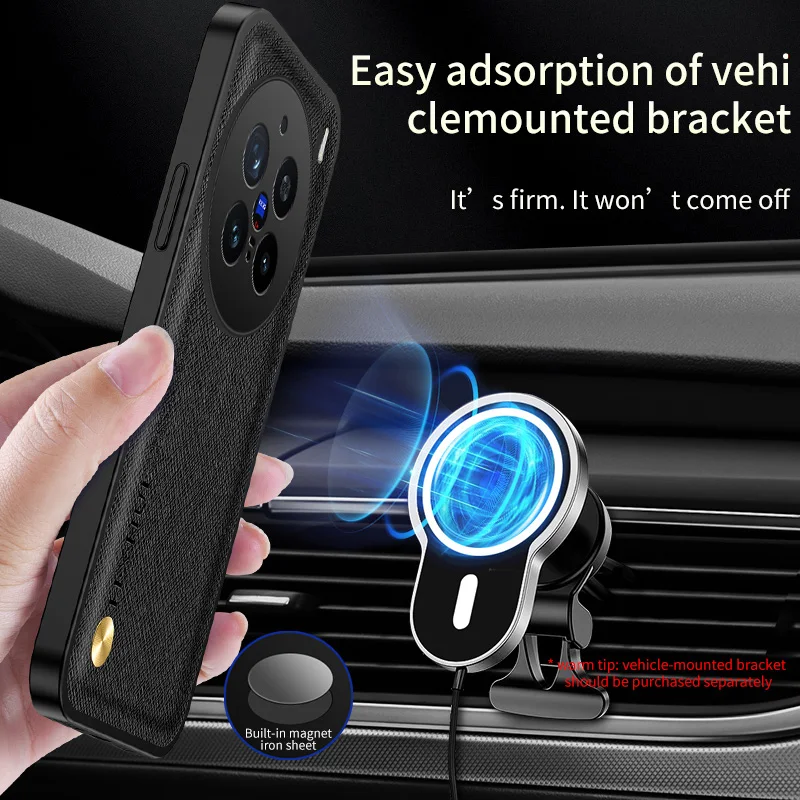 Case For VIVO X200 Pro Cross Pattern Leather Magnetic Lens Protection Cover For VIVO X200 Pro X200Pro Shockproof Bumper