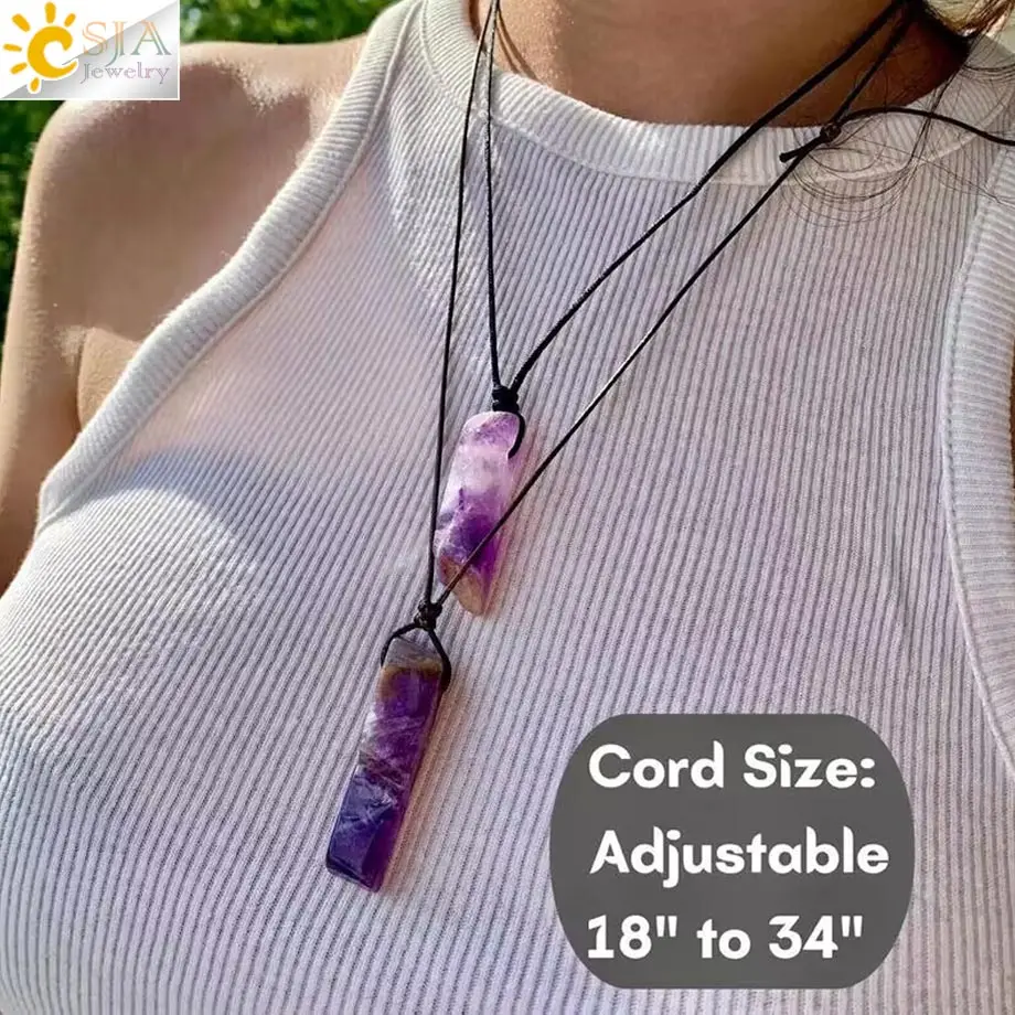 CSJA Healing Crystals Necklaces Irregular Natural Stone Slice Pendant Necklace Pink Quartz Labradorite Tiger Eye Jewelry H090