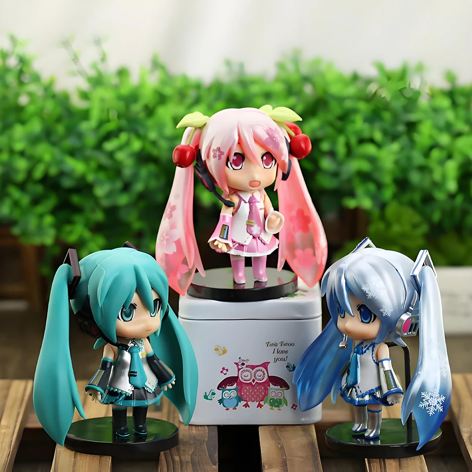 Bonito anime hatsune miku figura mini menina personagem ornamentos kawaii rosa verde hatsune decoração de mesa para casa brinquedos adultos presentes aniversário