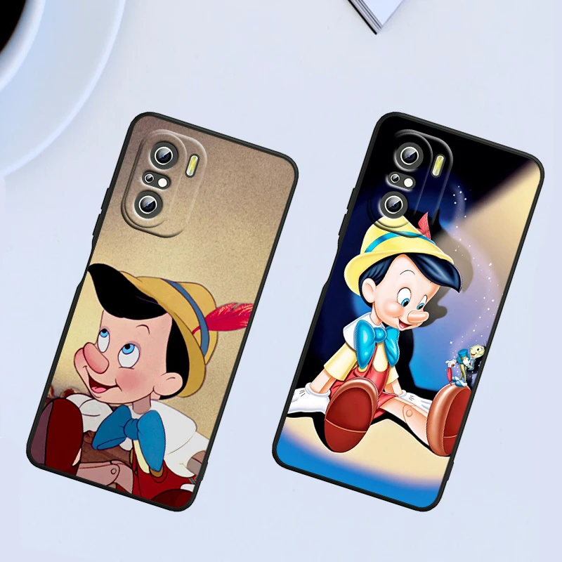 Disney Pinocchio For Xiaomi Redmi Note 13 12 11E 11S 11 11T 10 10S 9 9S Pro Plus 4G 5G Black Phone Case