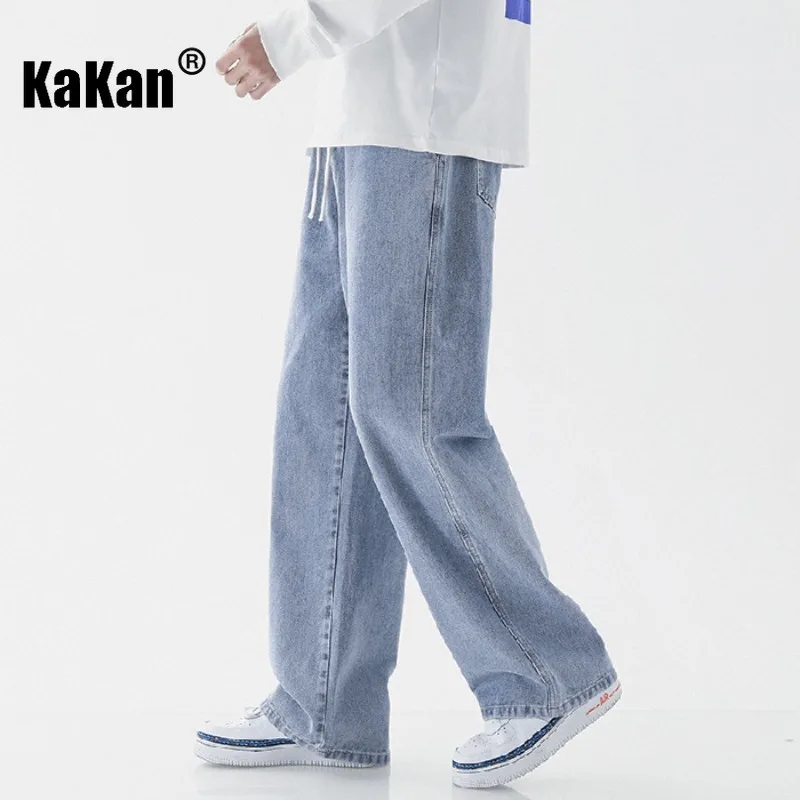 

Kakan - New Men's Drawstring Jeans, Y2k Elastic Waist Loose Straight Leg Jeans Pants