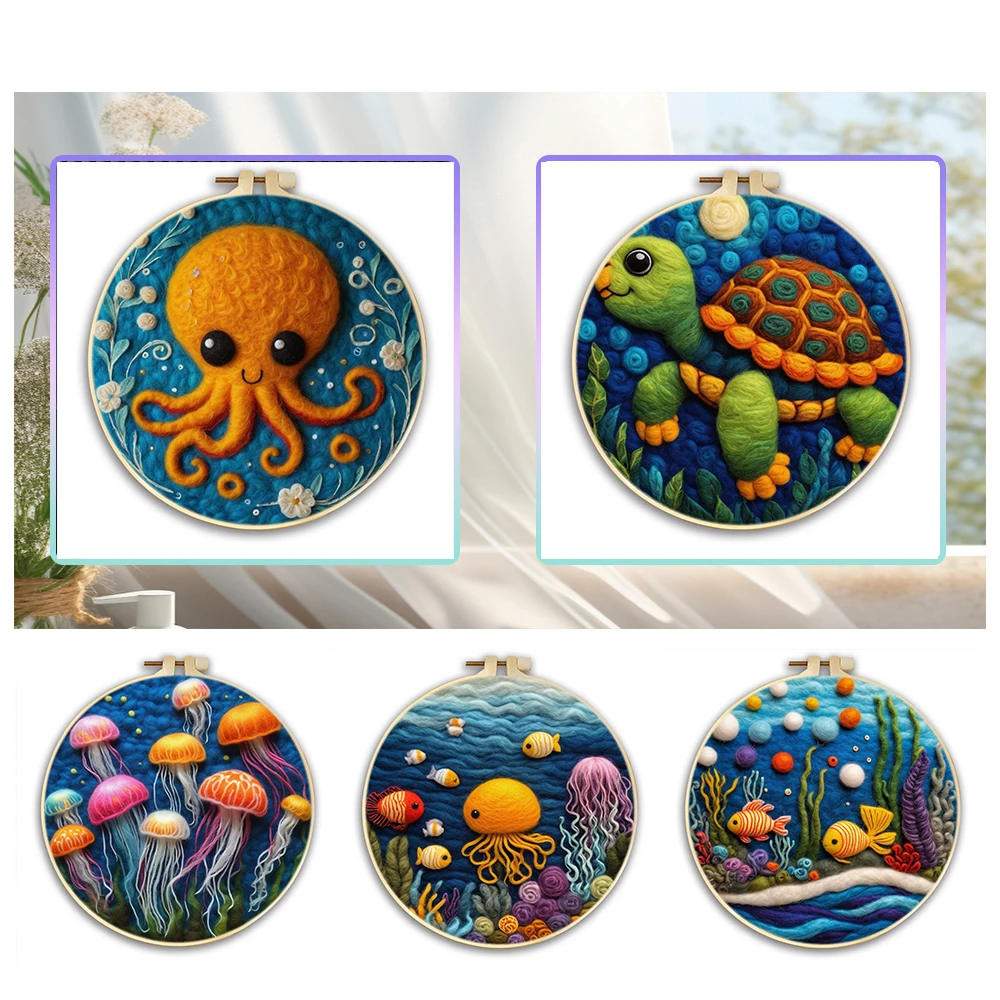 

GATYZTORY Animal Needle Felt Starter Kits For Adults Diy Wool Felting Painting Beginners Kit Embroidery Frame Wool Needlework Cr