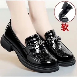 Soft leather single shoe women's 2024 new soft sole comfortable patent leather English style loafers work small leather shoes