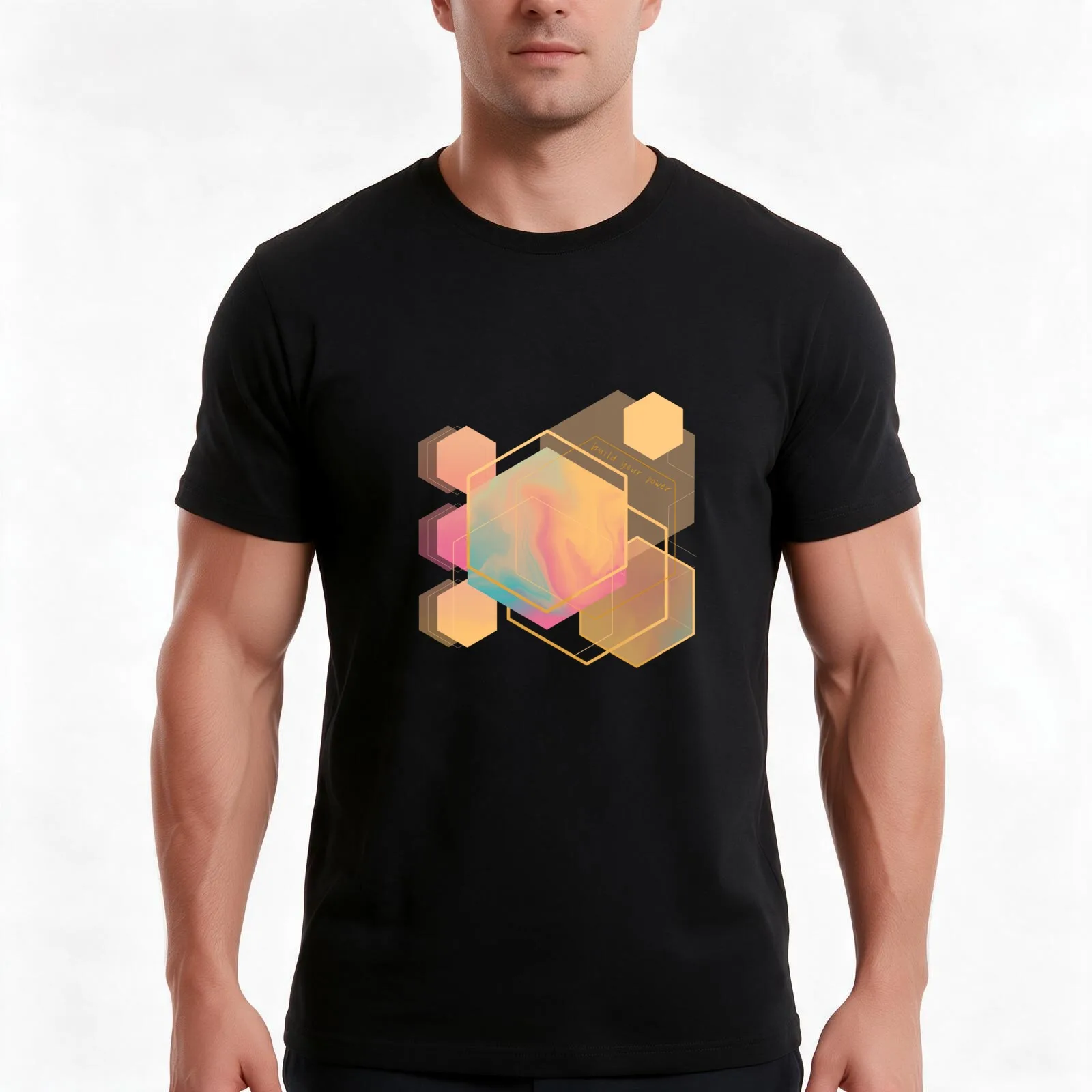 build your power dreamy geometric hexagons T-Shirt Summer Casual Cotton Tee Oversized Streetwear Tops Vintage Graphic Print