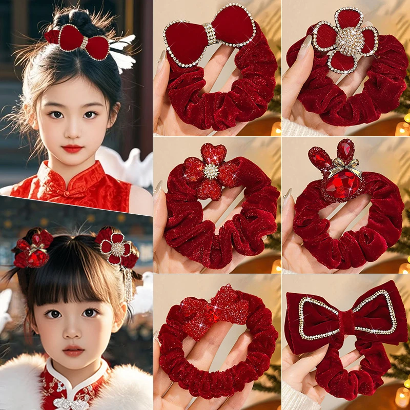 

Cute Hair Ring in Red Bow Design; High-Elastic New Year Headwear Gifts for Women and Girls