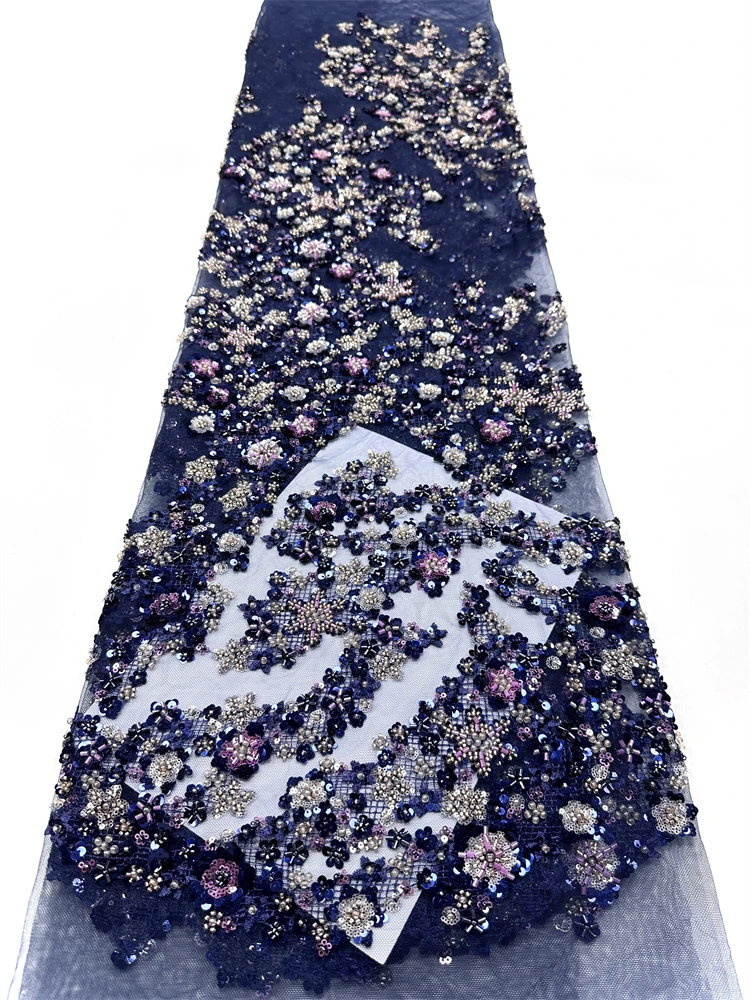

Luxury African Handmade Beaded Lace Fabric 2026 French Nigerian Mesh Embroidered Sequin Lace Fabric for Wedding Party Stitching