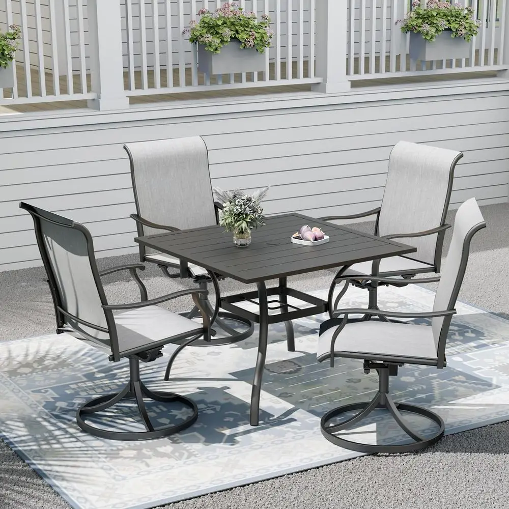 

4-Piece Swivel Patio Furniture Set with 35 Steel Dining Table and Umbrella Hole for All-Weather Use