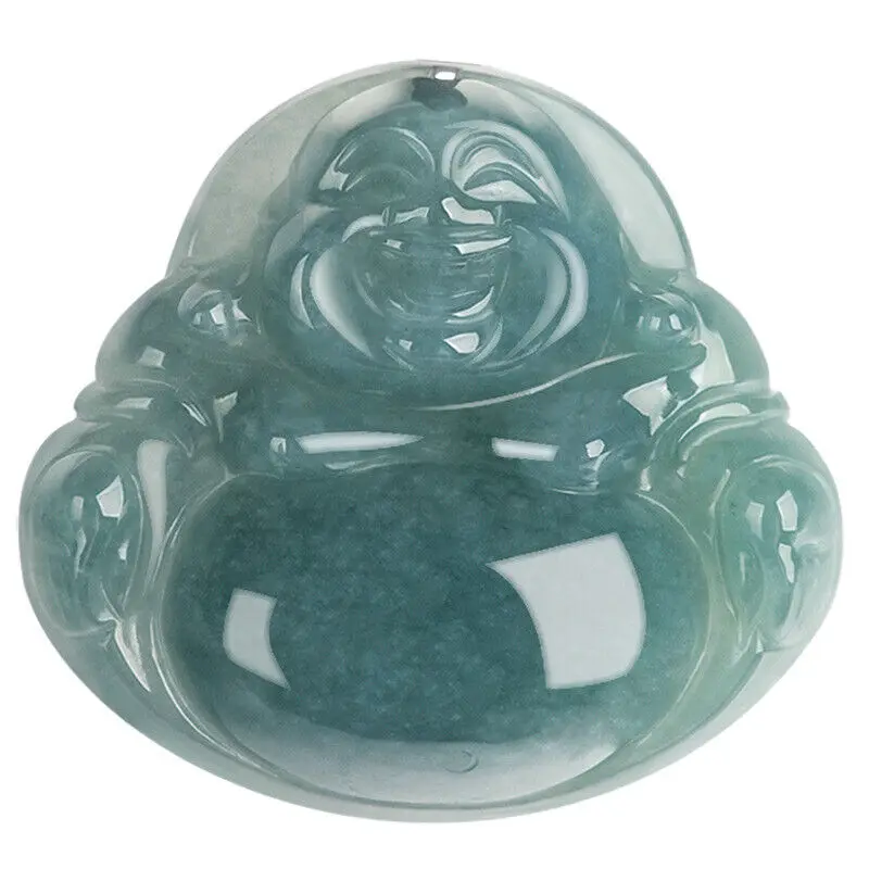 Natural Genuine Green A Jade Jadeite Happy Buddha Pendant Blue Water Maitreya Buddha