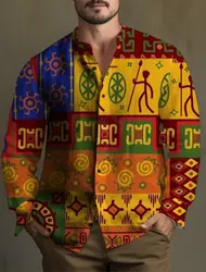Ethnic Retro Tribal Men's Long-sleeved Shirt For Daily Wear Weekend Outing Autumn And Winter Stand-up Collar Long-sleeved Shirt