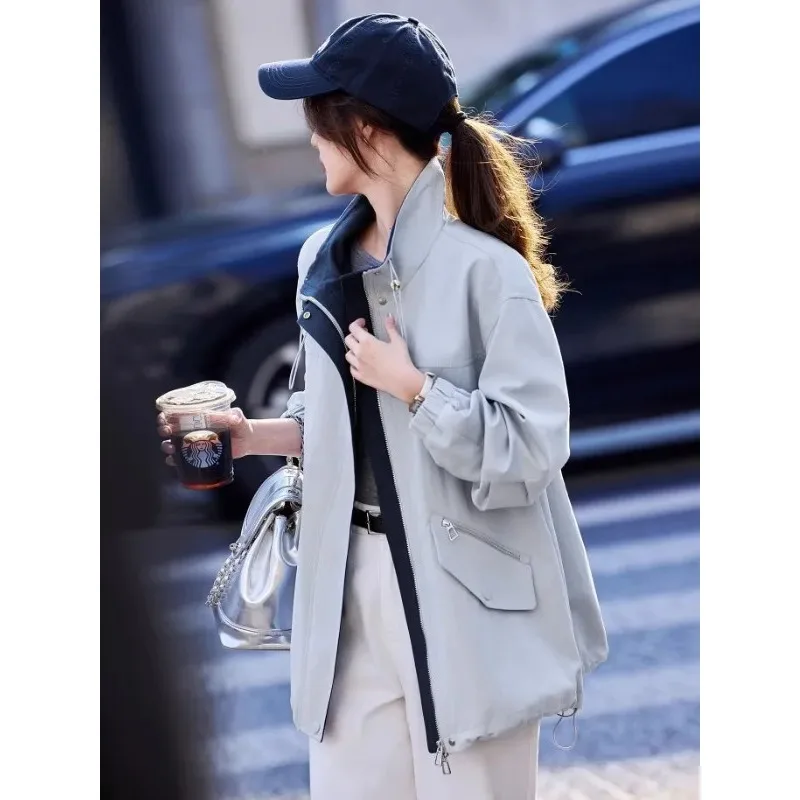 

Stylish Windbreaker Korean Version Contrasting Color Casual Jacket Loose and Versatile Jacket Zippered Long-sleeved Top