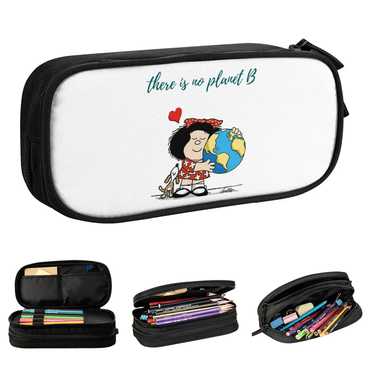 Mafalda Love Environment World Pencil Cases Pen Box Pencil Bags for Student Big Capacity Students School Zipper Pencilcases