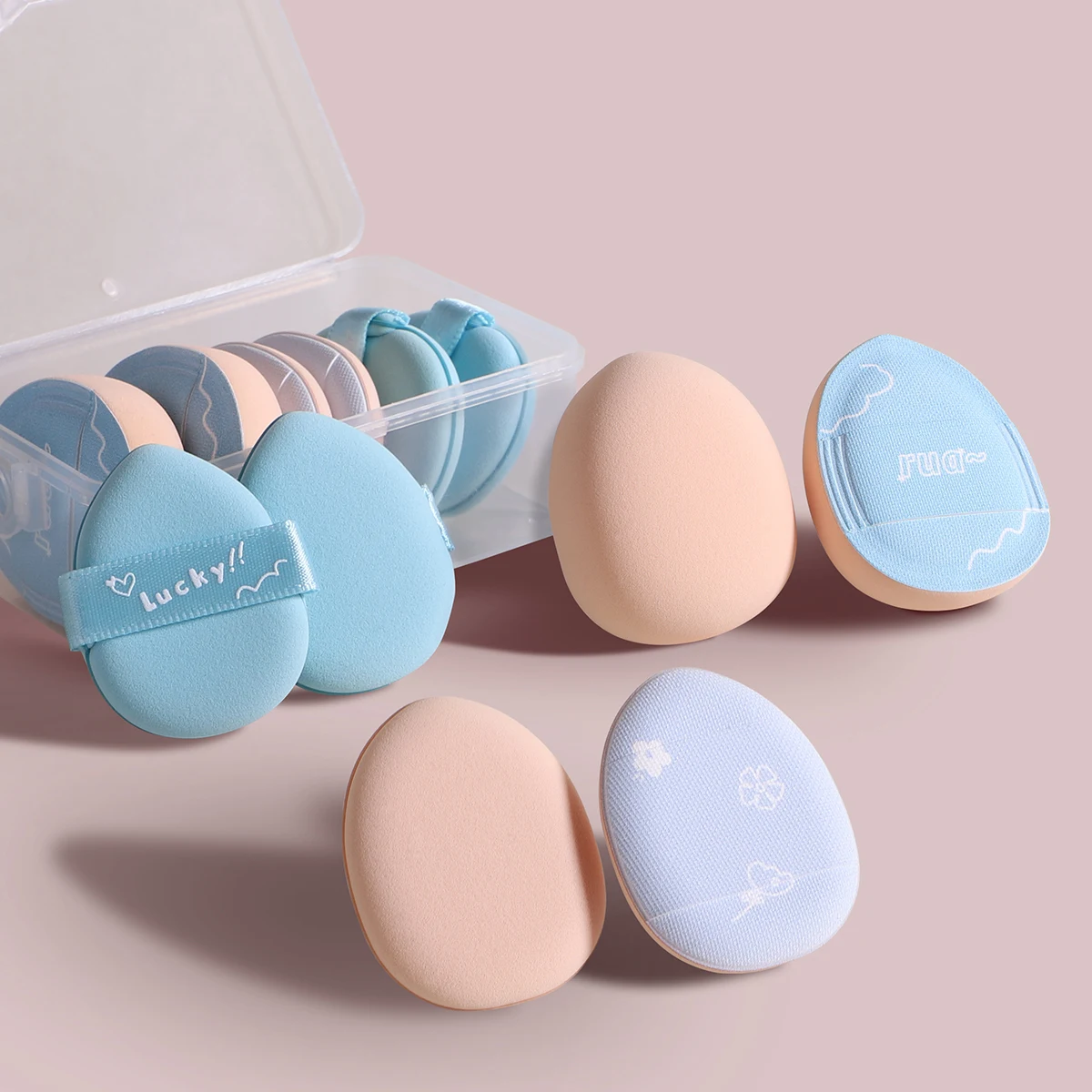 6개 미니 핑거 퍼프 세트(박스 포함), 습식 및 건식 컨실러 에어 쿠션 퍼프, 눈, 코, 얼굴 메이크업용.