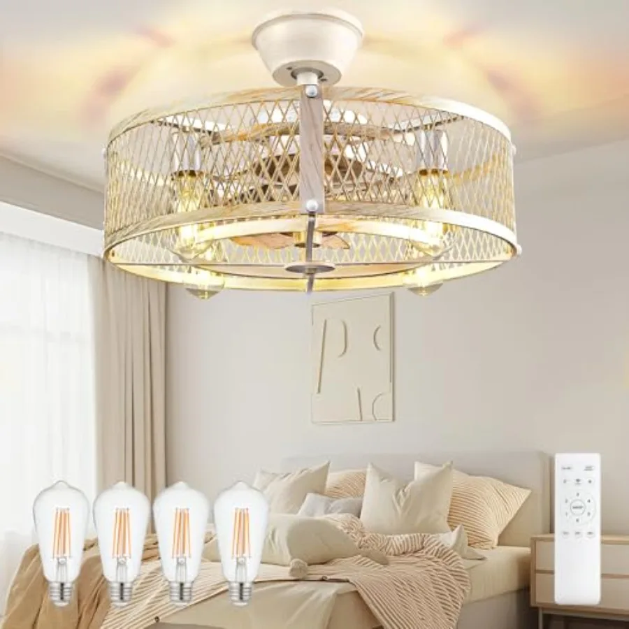 

DLLT Caged Ceilg Fans with Lights:"Farmhouse Fandelier Ceilg Fan with Light and Remote Control - Cement dustrial Chandelier Fan