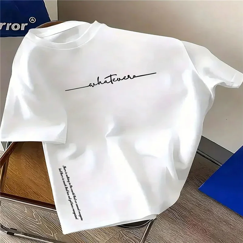 

Мужская летняя футболка из 100% хлопка, модная, повседневная, спортивная, свободного кроя, больших размеров, с простым буквенным принтом, круглым вырезом и короткими рукавами