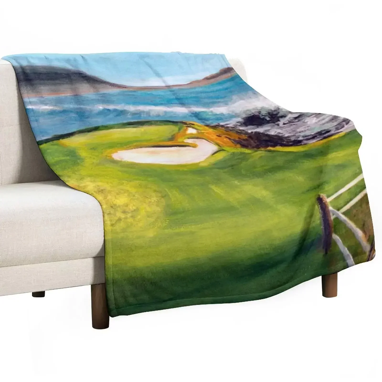 7th Hole At Pebble Beach California Throw Blanket Hairy Large for sofa Bed Blankets