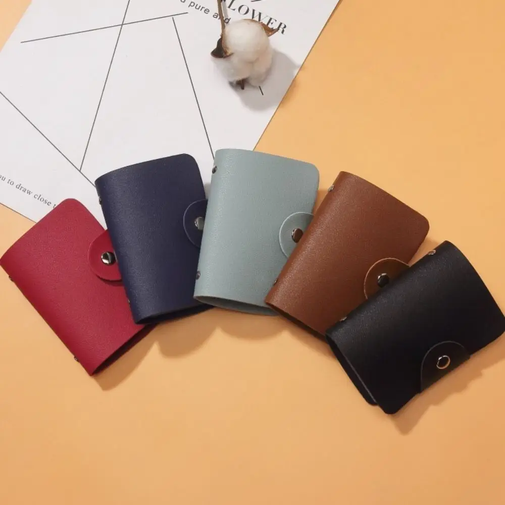 Portable 24 Slots Bits Card Holder Bag Simple PU Pocket Case Solid Color Wallet Credit ID Card Organizer