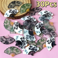30Pcs/Pack Chinese Vintage Bamboo Fan Acrylic Connector Charms Bulk Wholesale Calligraphy Art Pendant For Earring Jewelry DIY