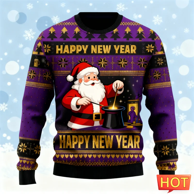 2026 جديد الكرتون سانتا كلوز سترة عيد الميلاد القبيحة موضة طاقم الرقبة ثلاثية الأبعاد مطبوعة عيد الميلاد بلوزات فضفاضة تنفس البلوفرات #3