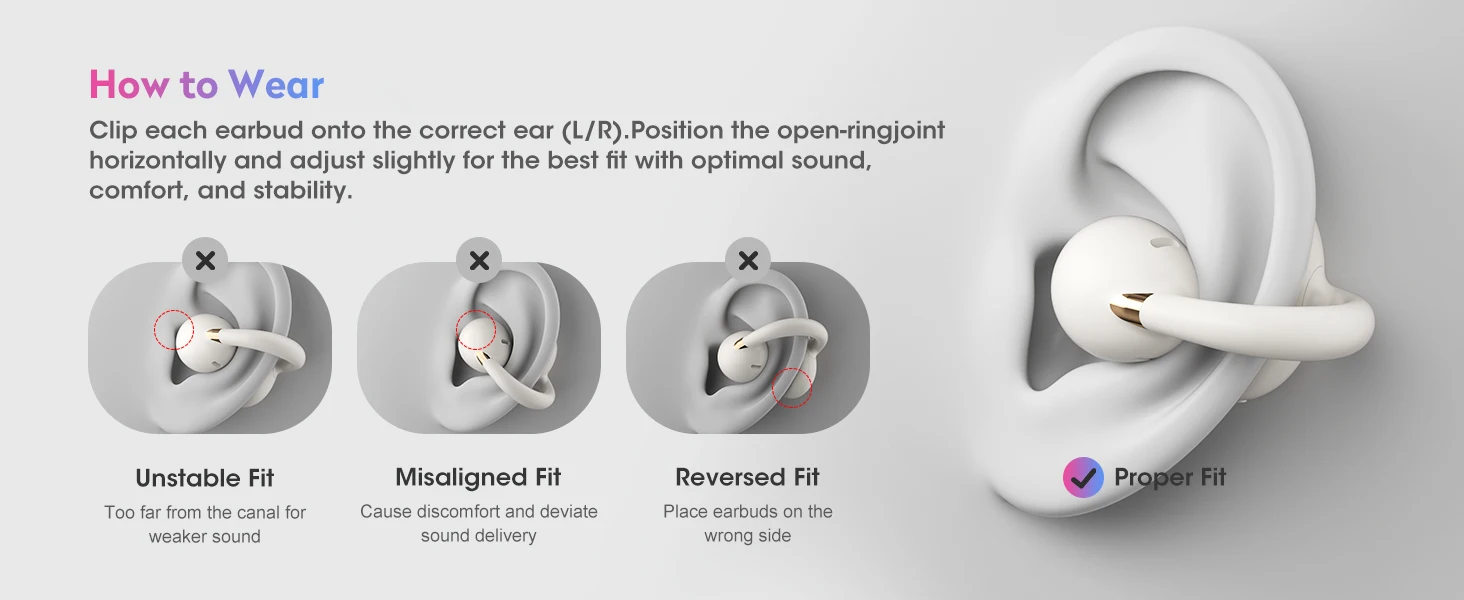 Ortizan OHAYO-A7 Clip-On-Ohrhörer, leichte, bequeme Open-Ear-Kopfhörer, kabellose Sportkopfhörer mit ENC AI 4-Mikrofonanrufen – Detail 17