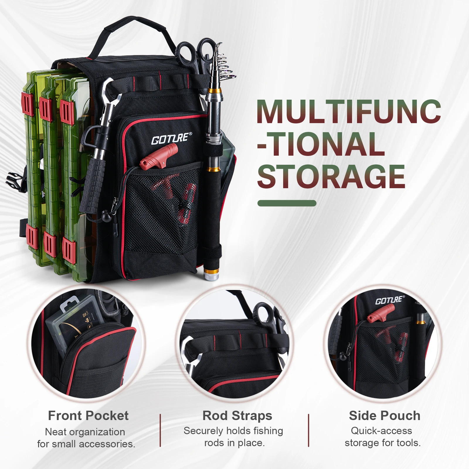Mochila de pesca Goture 900D impermeable con bandejas y eslinga - imagen 4