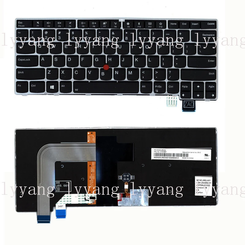 f  01EN887 FOR Lenovo T470S S2 2nd 13 2nd US English Backlit Keyboard Silver Frame