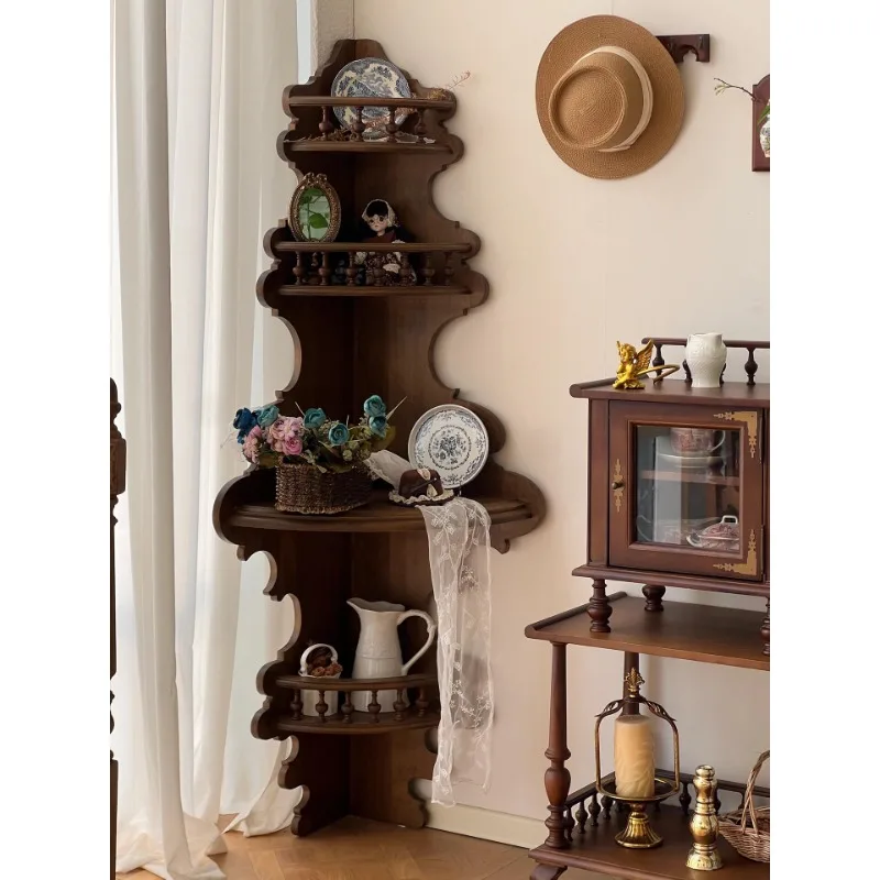 French retro solid wood corner cabinet, antique rococo sofa, corner cabinet, storage cabinet, corner locker, decorative cabinet