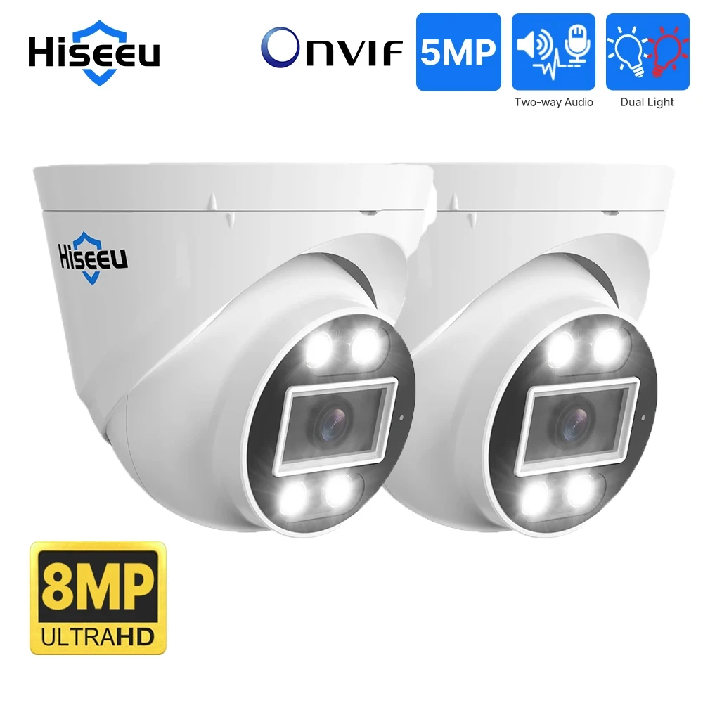 

Hiseeu 4K 8MP POE IP Camera Outdoor H.265 Onvif Two Way Audio Dome Indoor CCTV Home Security Wide Angle 2.8mm 5MP Camera XMEye