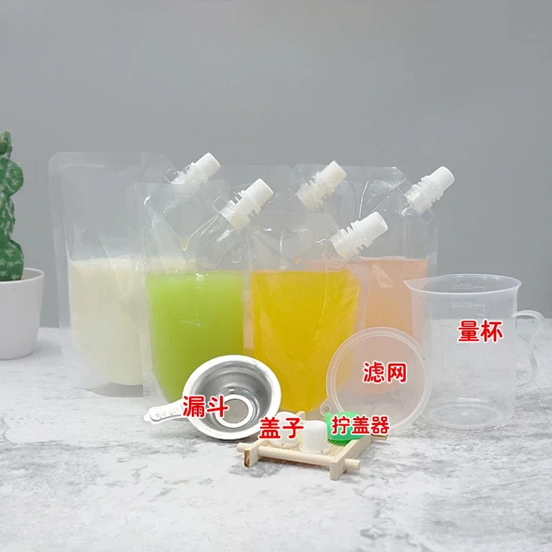 

Transparent Suction Nozzle Bag Disposable Oblique Mouth Beverage Packaging Seal Bags Beer Fruit Juice Independence Portable Bag