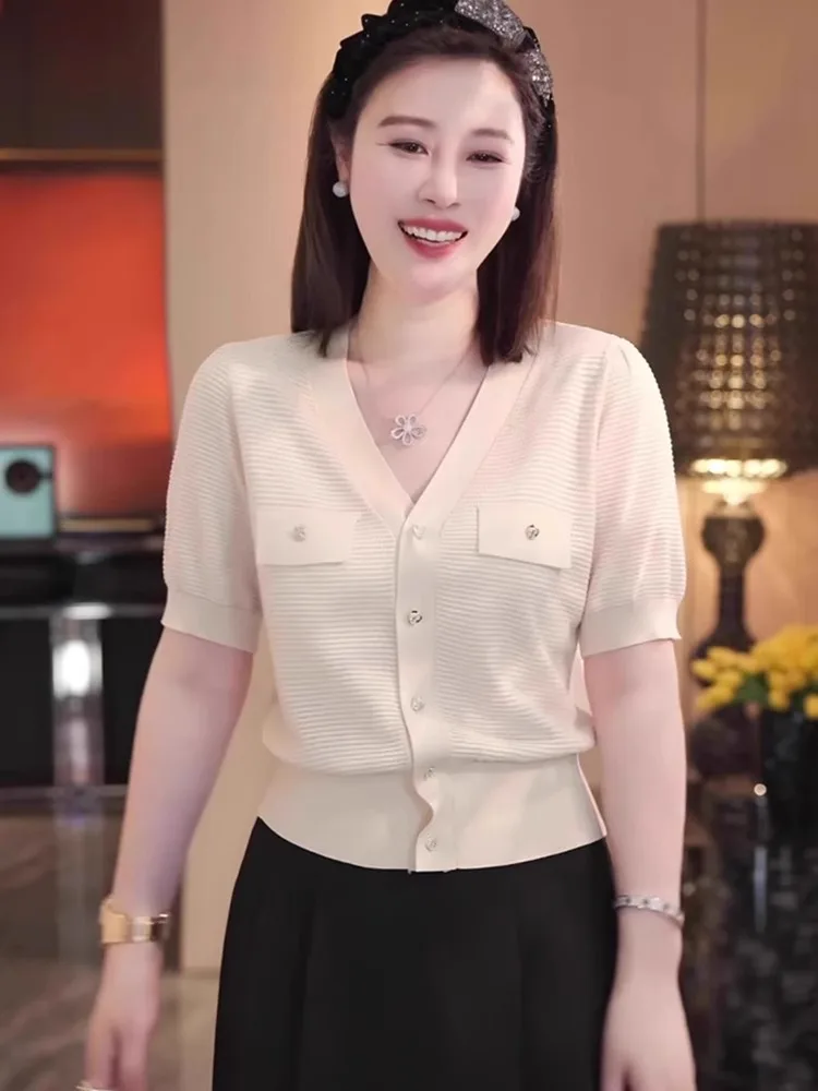 

Летний повседневный свободный вязаный топ на одной пуговице ort Sve V-Ne Открытый кардиган Soft Sle Женский трикотаж обычного кроя Faion