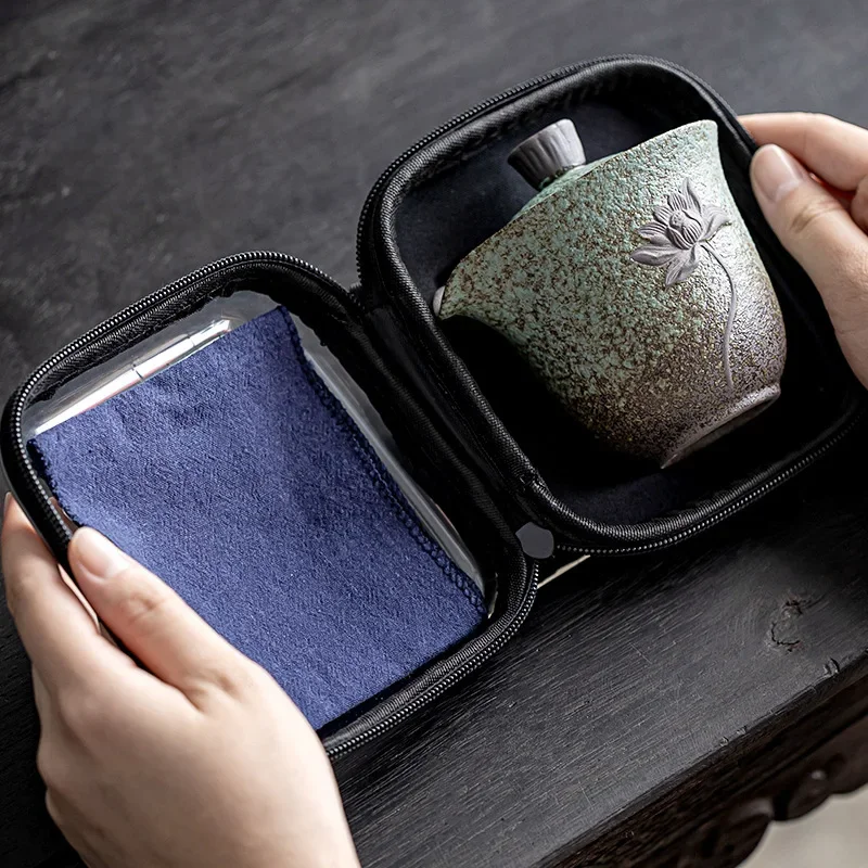 Kuaike Cup One Pot Two Cups Ceramic Portable Tea Set Outdoor Travel Tea Set Storage Bag Small Set Kung Fu Hand Grab Pot Tea Cup