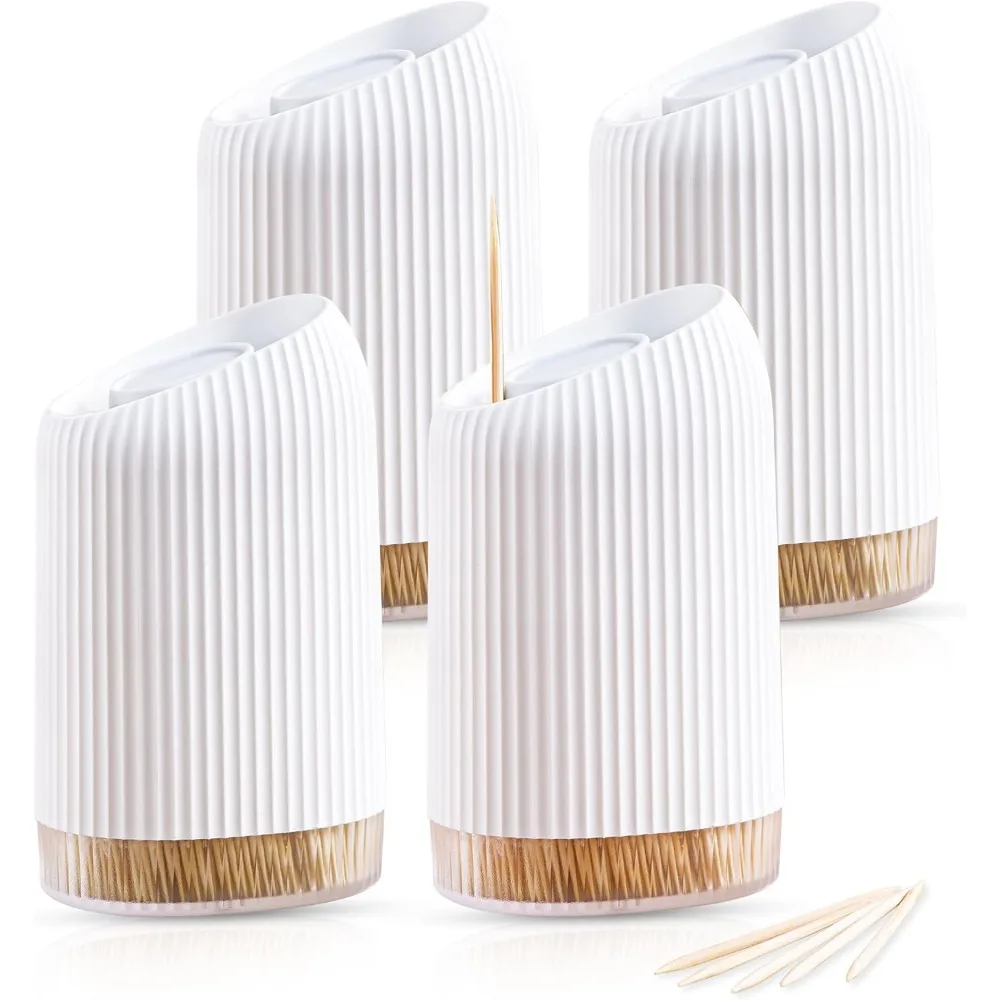 

4 Pack Premium Toothpicks in Reusable Toothpick Holder Dispenser, Sturdy Smooth Health Toothpicks for Party, Bar, Olive, Barbecu